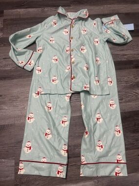 cloud island Mint Snowman Pajama Set with Red Trim